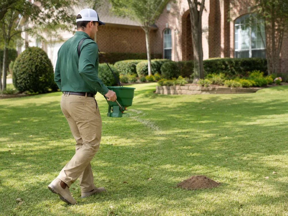 Fire ant bait treatment in progress, Forterra Pest Control