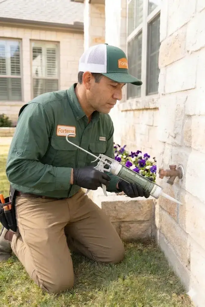Gap sealing in progress, Forterra Pest Control