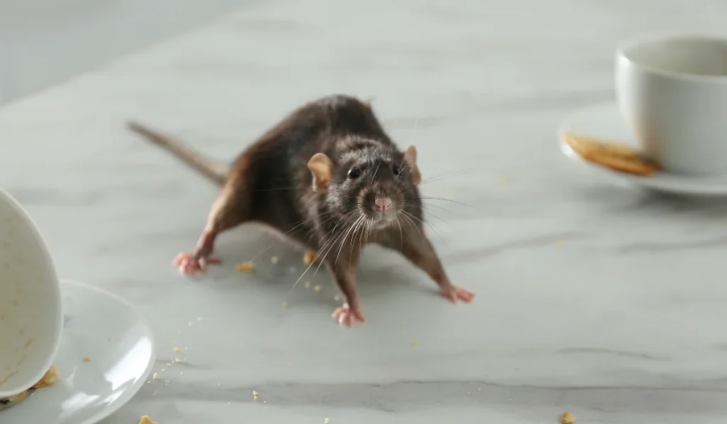Rat near Dishes on Table